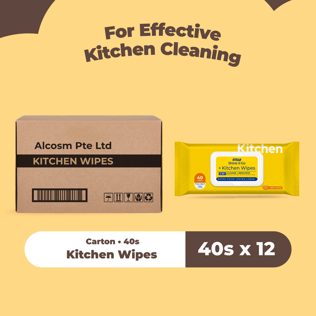 [CARTON DEAL] Alcean Thicker & Larger Kitchen Wipes (40 Wipes x 12 Packs)