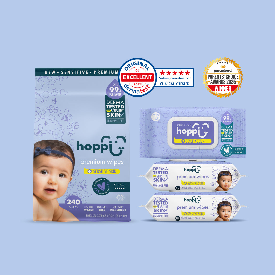 Hoppi Premium Wipes [German Dermatologically Tested] with Halal Certified (80 Wipes x 3 Packs)