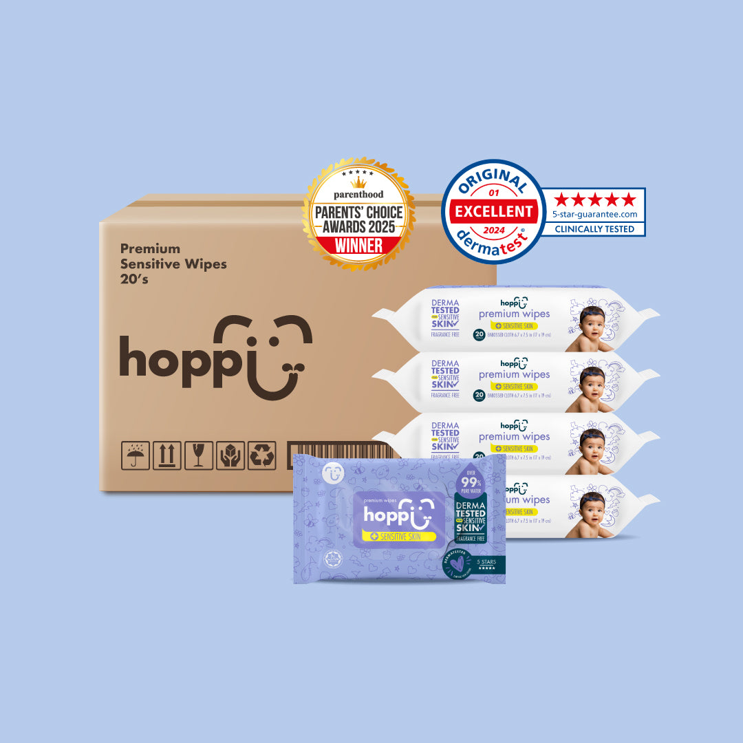 [CARTON DEAL] Hoppi Premium Wipes [German Dermatologically Tested] with Halal Certified (20 Wipes x 25 Packs)