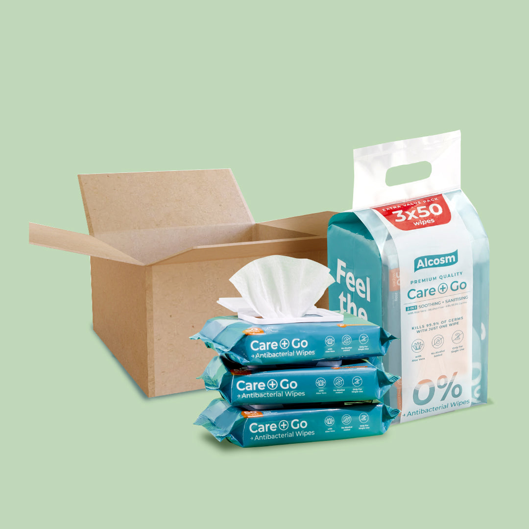 [CARTON DEAL] Alcean Antibacterial Classic Wipes 0% Alcohol  (50 Wipes x 8 Bundles x 3 Packs)