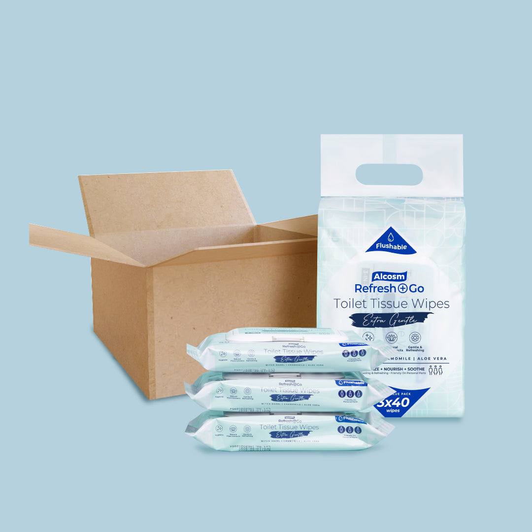 [CARTON DEAL] Alcean Flushable Toilet Wipes with Natural Plant Extract (40 Wipes x 3 Packs)