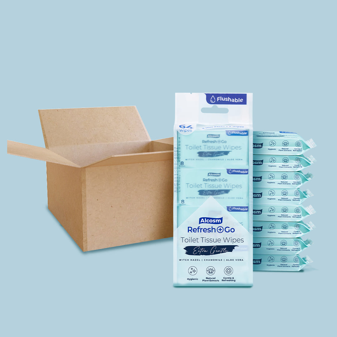 [CARTON DEAL] Alcean Flushable Toilet Wipes with Natural Plant Extract (8 Wipes x 24 Bundles x 8 Packs)