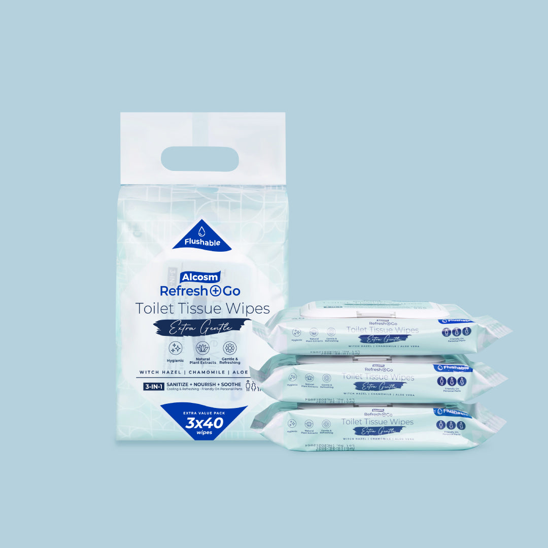 Alcean Flushable Toilet Wipes with Natural Plant Extract (40's x 3 Packs)