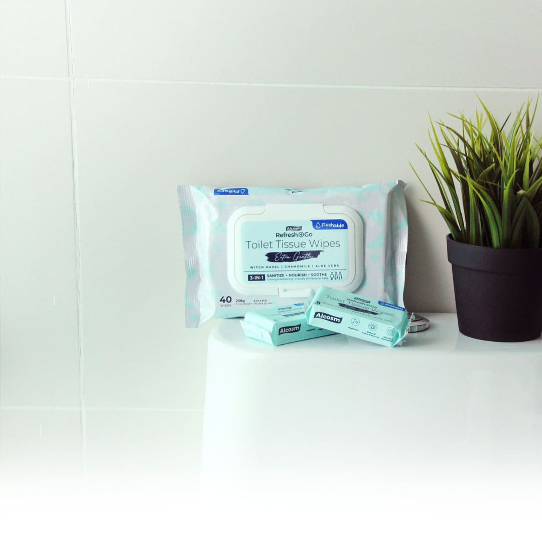 Alcean Flushable Toilet Wipes with Natural Plant Extract (8 Wipes x 16 Packs)