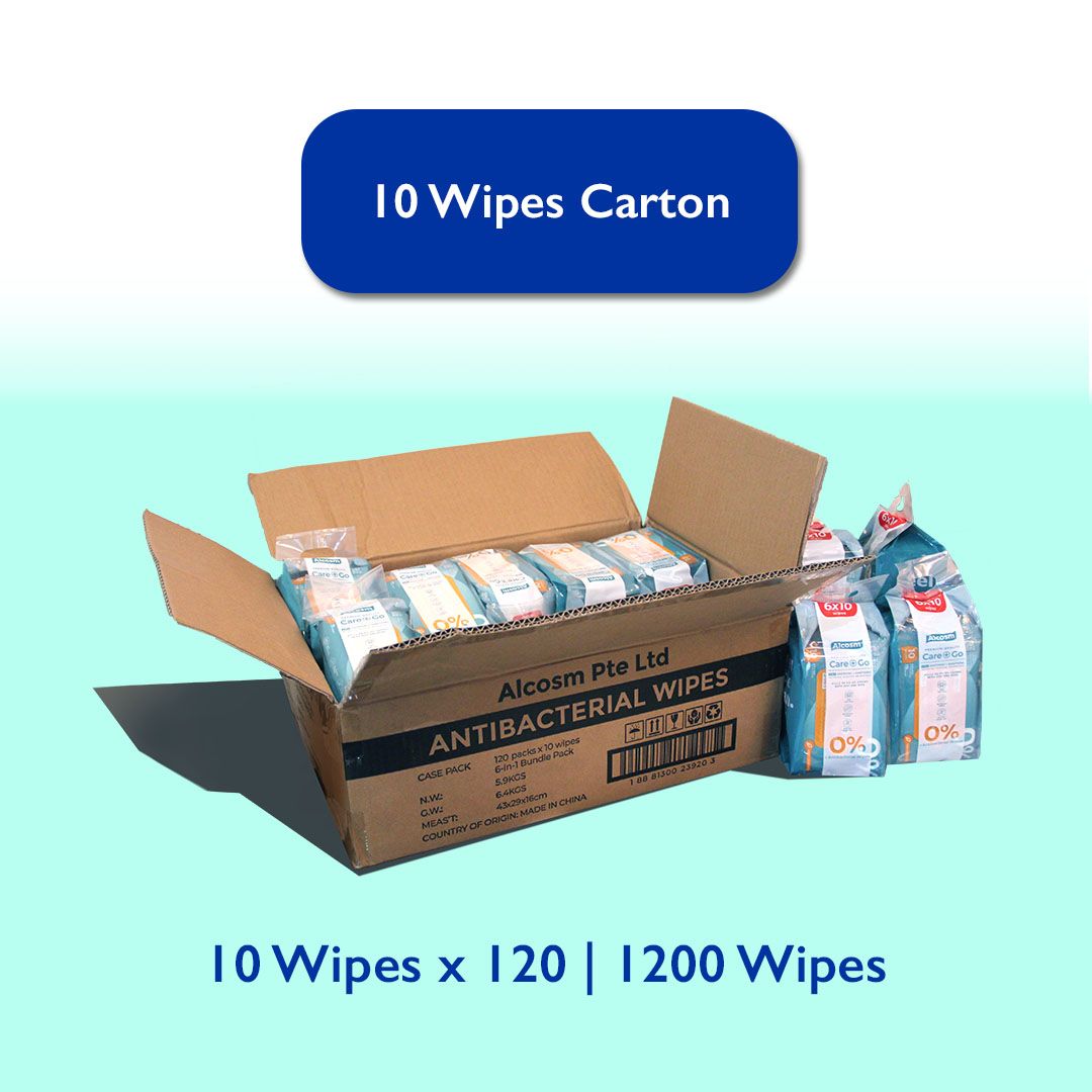 [CARTON DEAL] Alcean Antibacterial Classic Wipes 0% Alcohol (10 Wipes x 20 Bundles x 6 Packs)