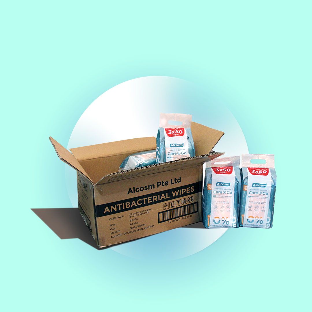 [CARTON DEAL] Alcean Antibacterial Classic Wipes 0% Alcohol  (50 Wipes x 8 Bundles x 3 Packs)