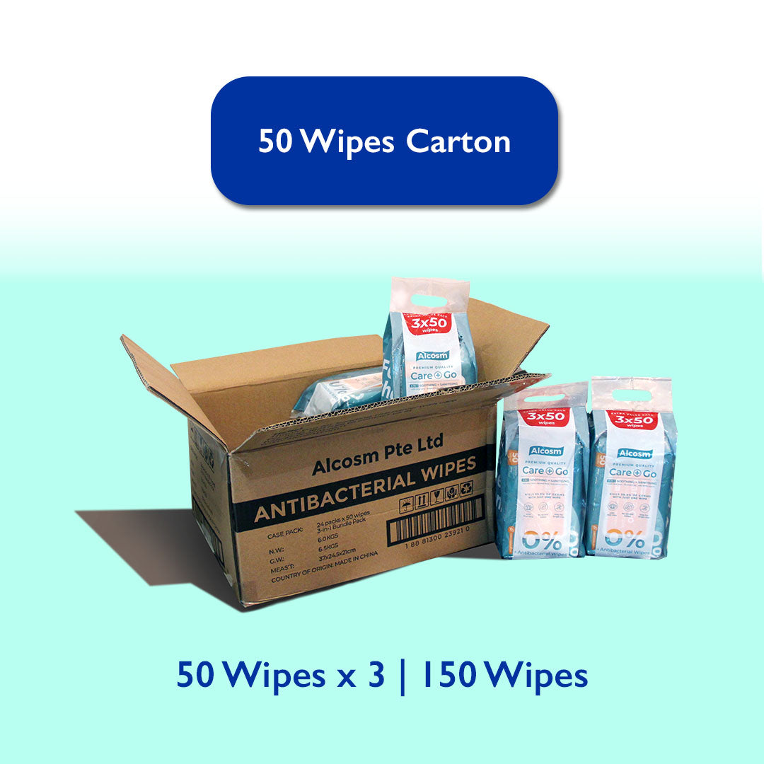 [CARTON DEAL] Alcean Antibacterial Classic Wipes 0% Alcohol  (50 Wipes x 8 Bundles x 3 Packs)