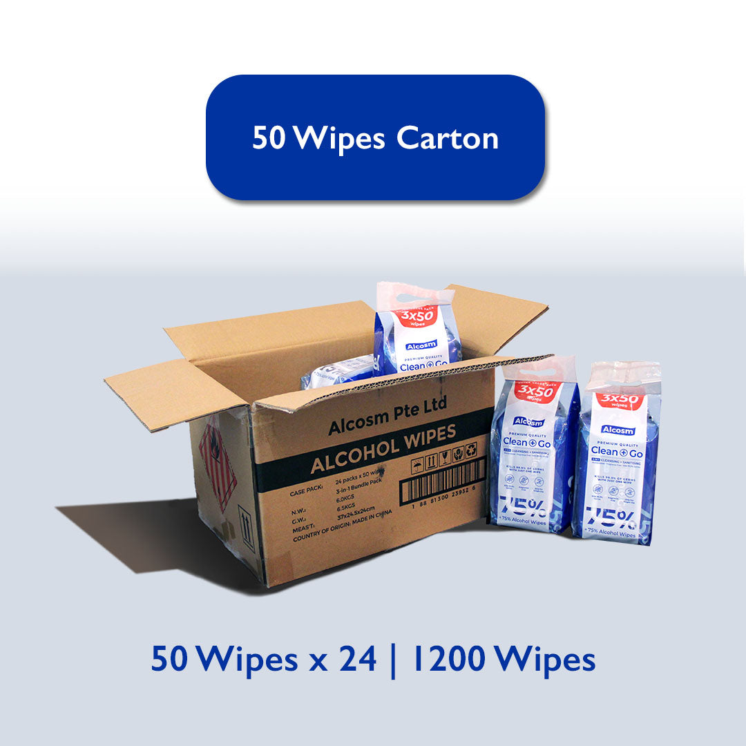 [CARTON DEAL] Alcean 75% Classic Alcohol Wipes (50 Wipes x 8 Bundles x 3 Packs)