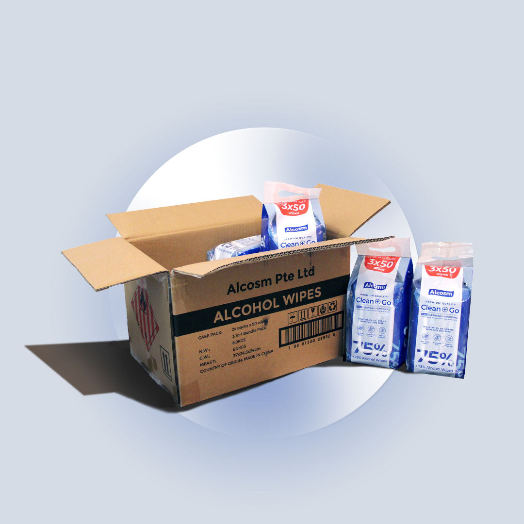 [CARTON DEAL] Alcean 75% Classic Alcohol Wipes (50 Wipes x 8 Bundles x 3 Packs)