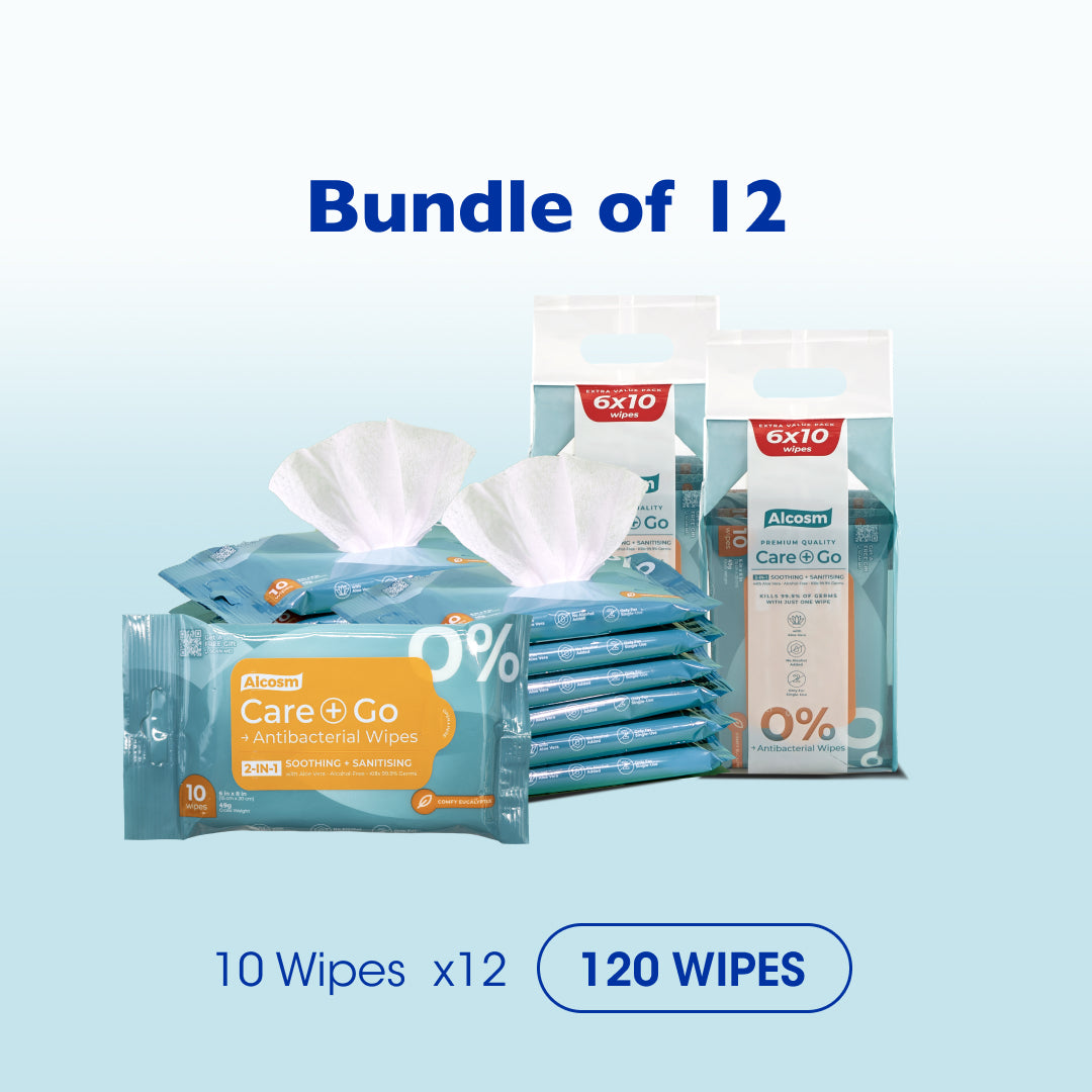 Alcean Antibacterial Classic Wipes 0% Alcohol (10 Wipes x 12 Packs)