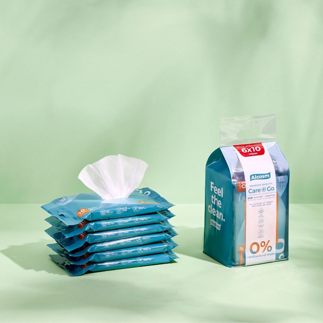 Alcean Antibacterial Classic Wipes 0% Alcohol (10 Wipes x 12 Packs)