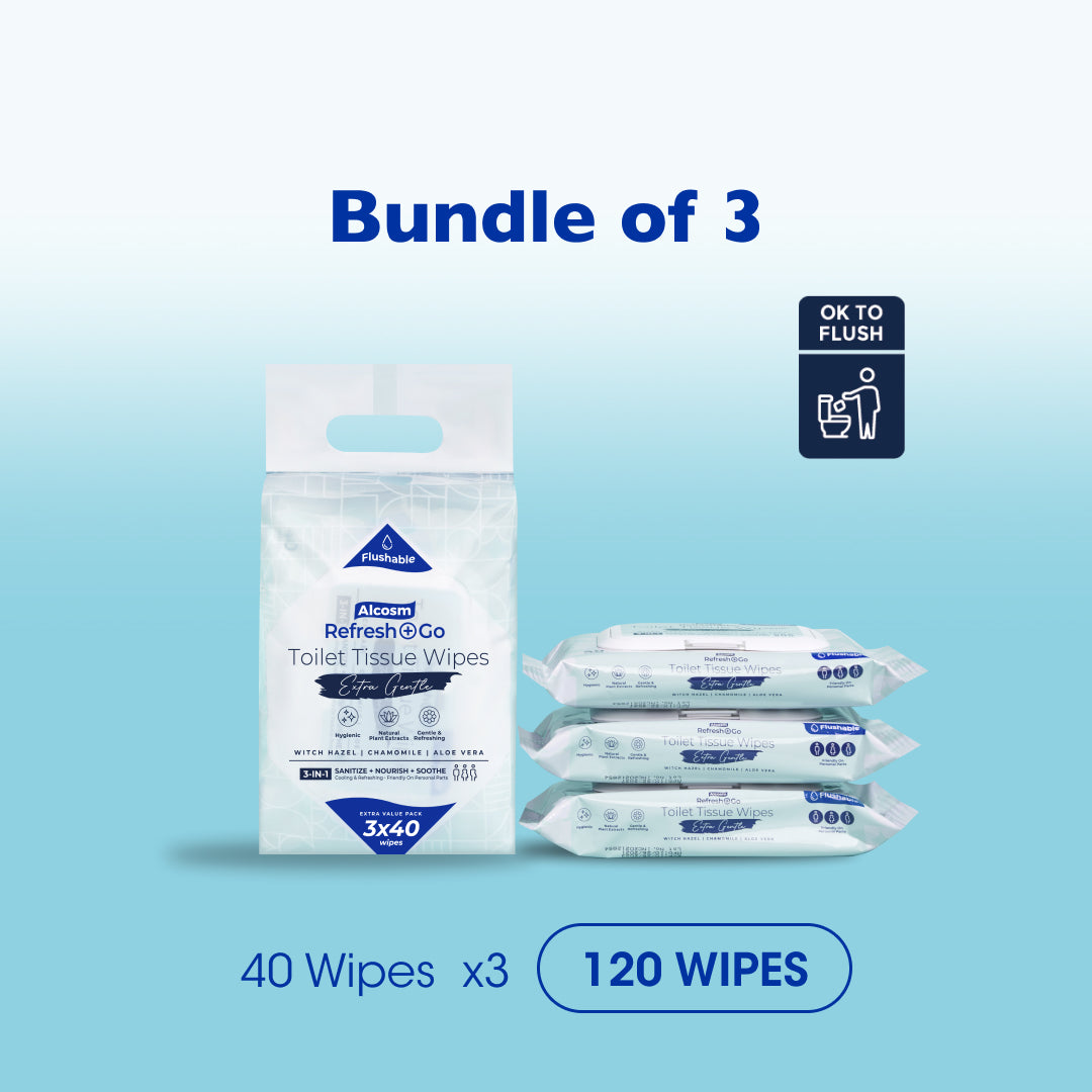 Alcean Flushable Toilet Wipes with Natural Plant Extract (40's x 3 Packs)