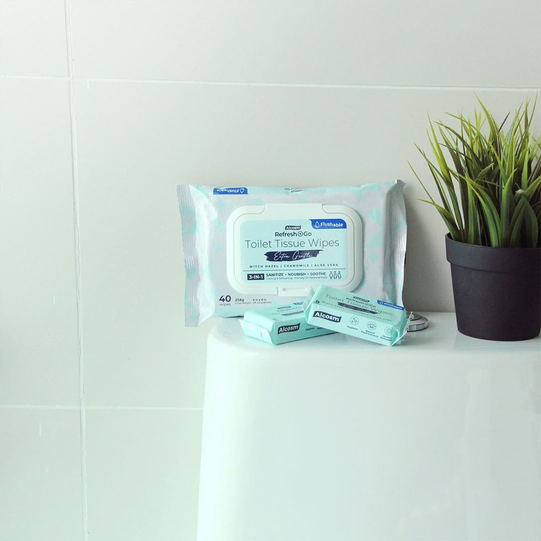 [CARTON DEAL] Alcean Flushable Toilet Wipes with Natural Plant Extract (40 Wipes x 3 Packs)