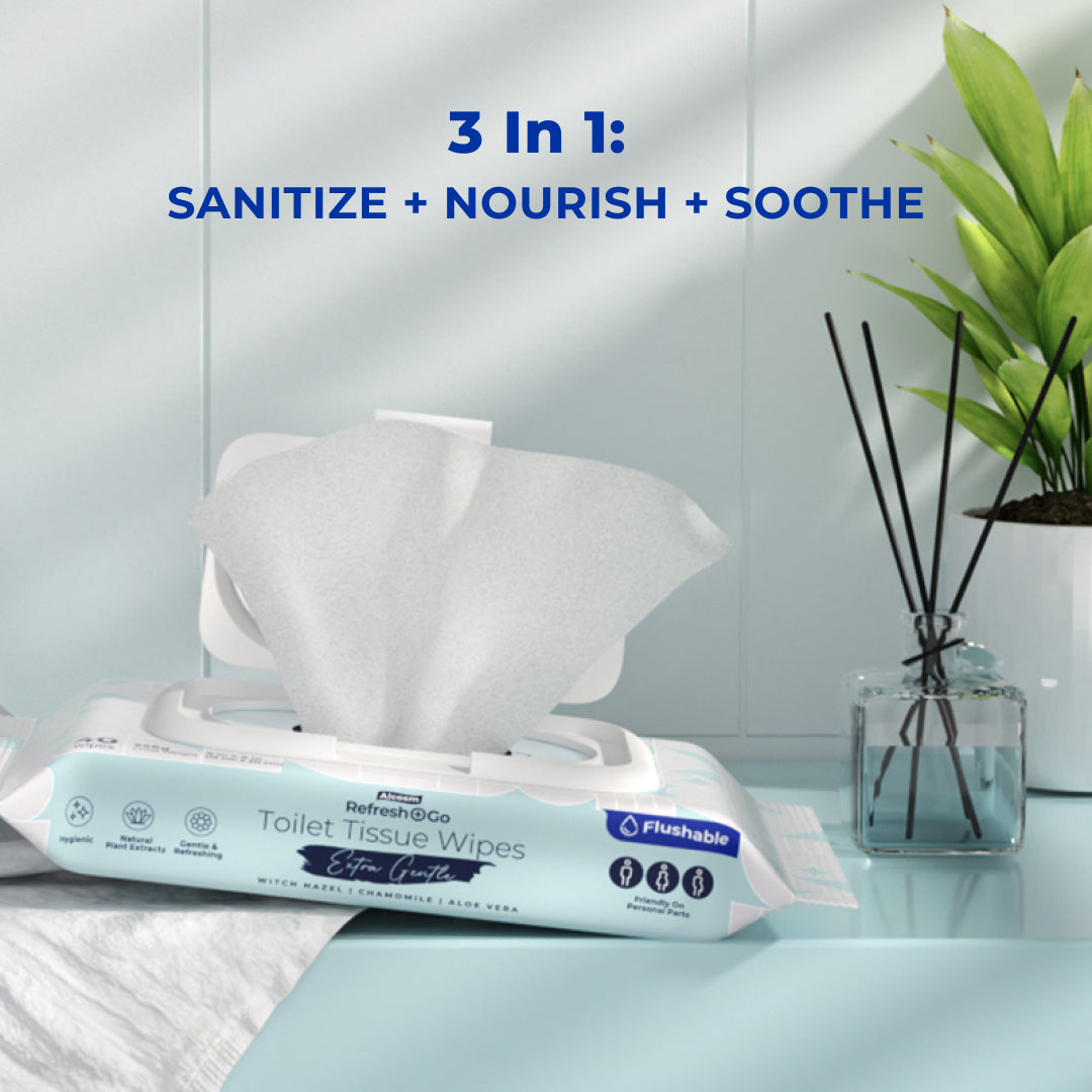 [CARTON DEAL] Alcean Flushable Toilet Wipes with Natural Plant Extract (40 Wipes x 3 Packs)